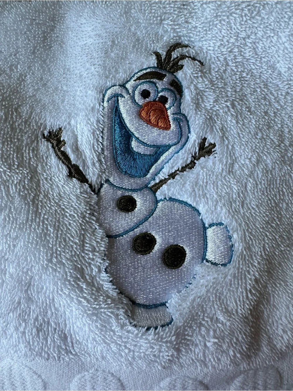 Set of Disney Parks White Embroidered Bath Towels, Elsa, Anna, and Olaf
